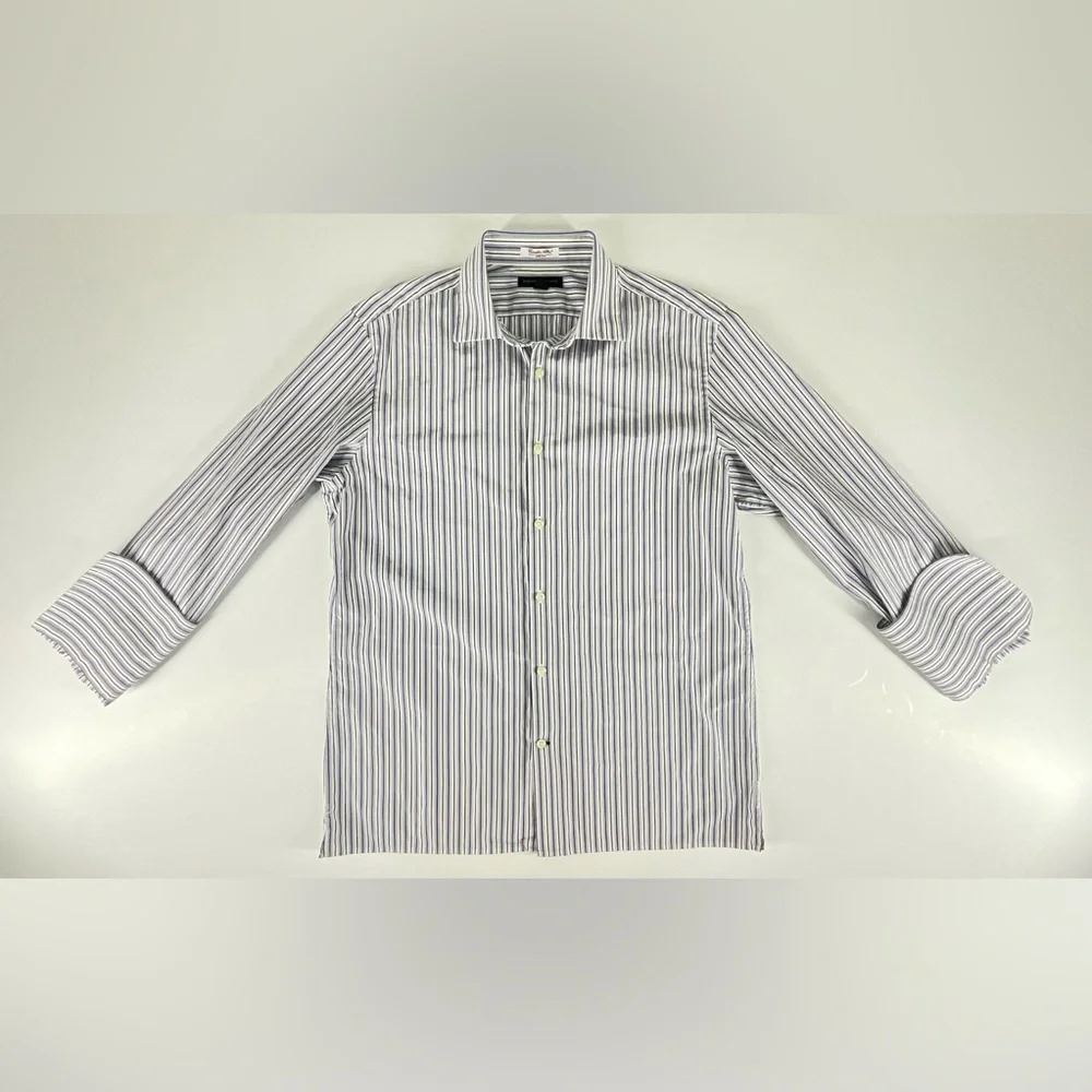 Banana Republic Slim Fit Italian Fabric Blue Stripe Button Down Shirt 16-16.5 L